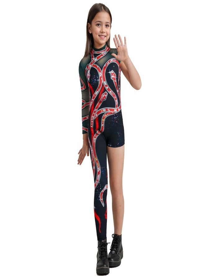 NLIEOPDA Halloween Snake Printed Costume for Girls Reputation Outfits Jumpsuit One Shoulder Bodysuit Cosplay Costume,120 - Image 3